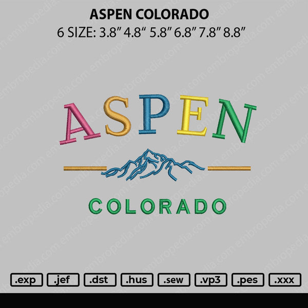 Aspen Colorado Embroidery File 5 sizes