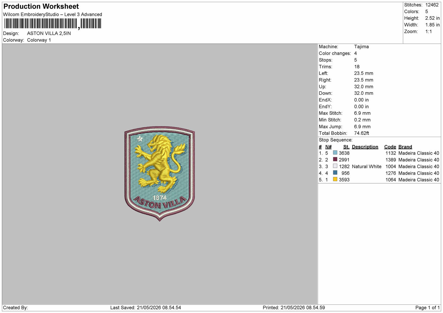 Aston Villa  Embroidery Machine Design  File