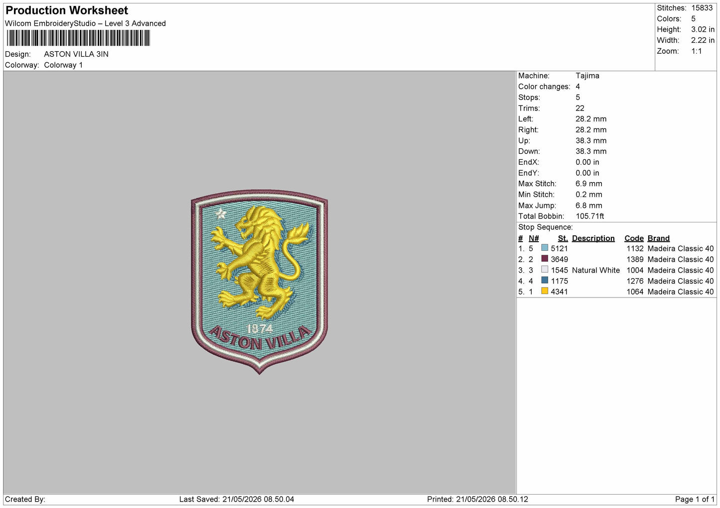 Aston Villa  Embroidery Machine Design  File