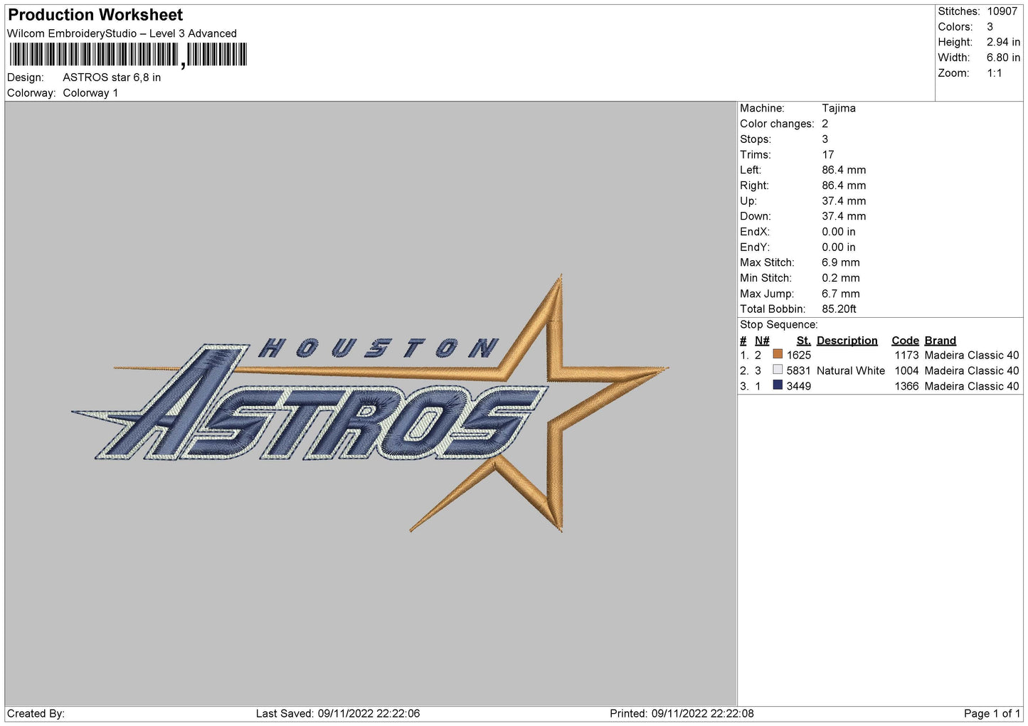 Astros Star Embroidery File 6 sizes