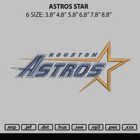 Astros Star Embroidery File 6 sizes