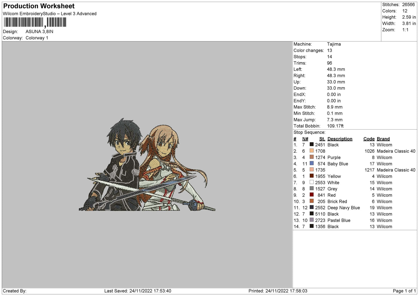 Asuna003 Embroidery File 6 sizes