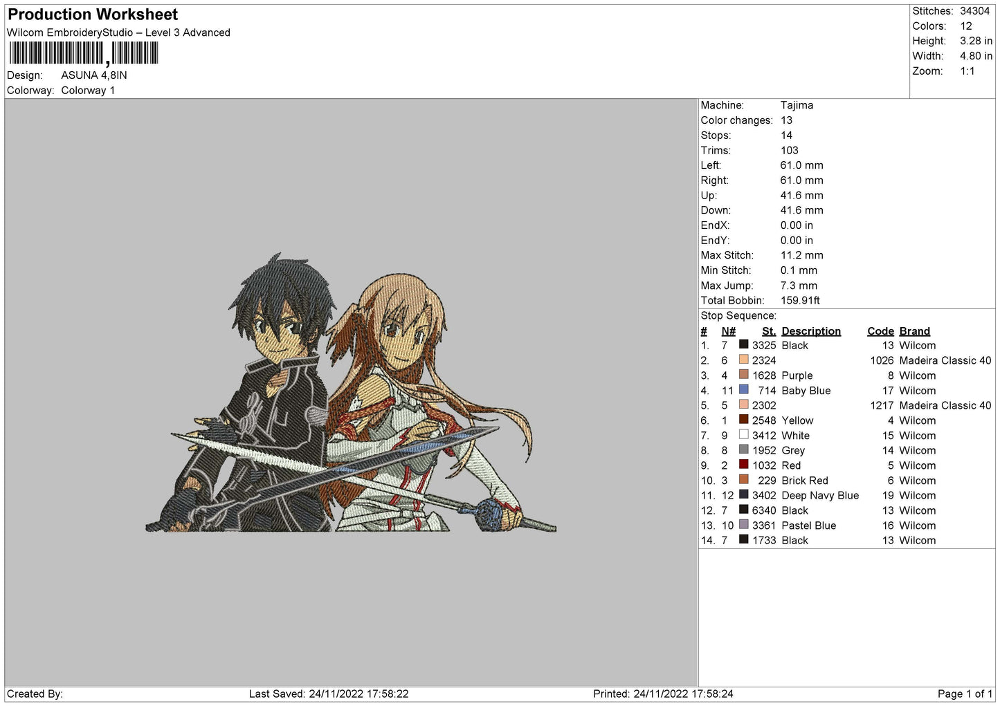 Asuna003 Embroidery File 6 sizes