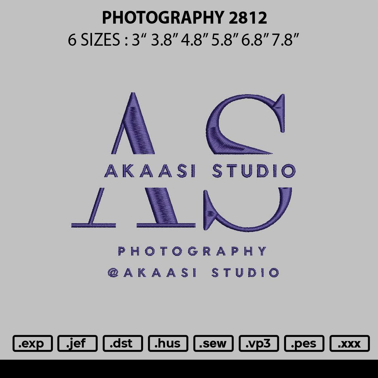Photography 2812 Embroidery File 6 sizes