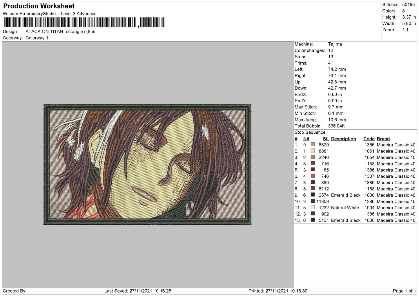 Attack On Titan Embroidery File 4 size