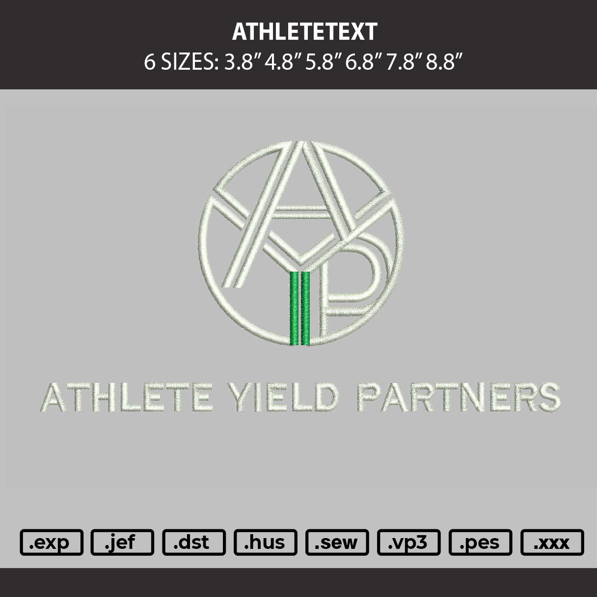 Athletetext Embroidery Machine Design File 6 sizes