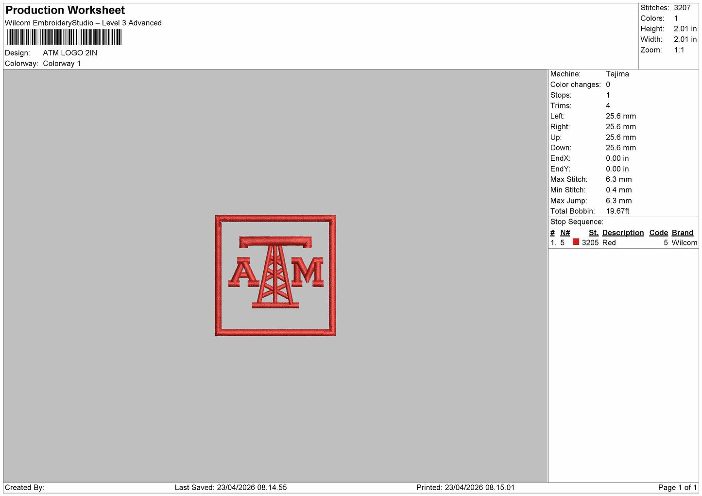 ATM LOGO  Embroidery File 6 sizes
