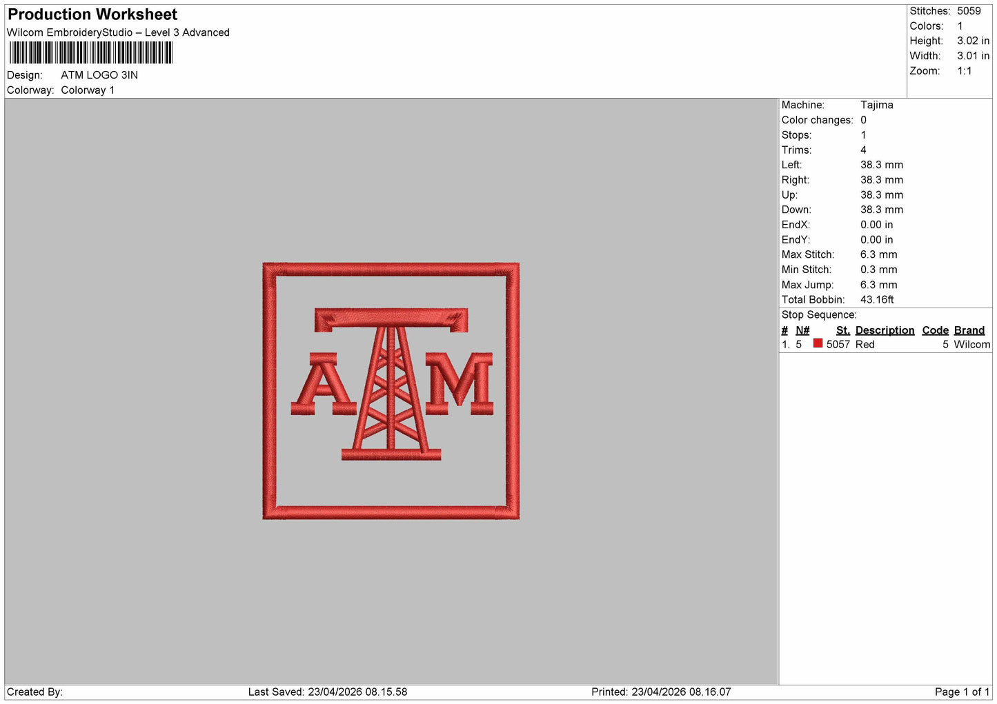 ATM LOGO  Embroidery File 6 sizes