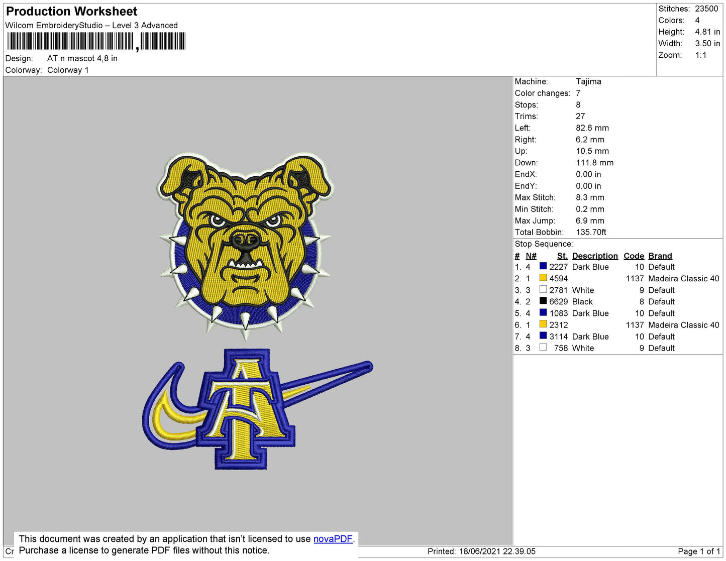 AT N Mascot Embroidery File 4 size