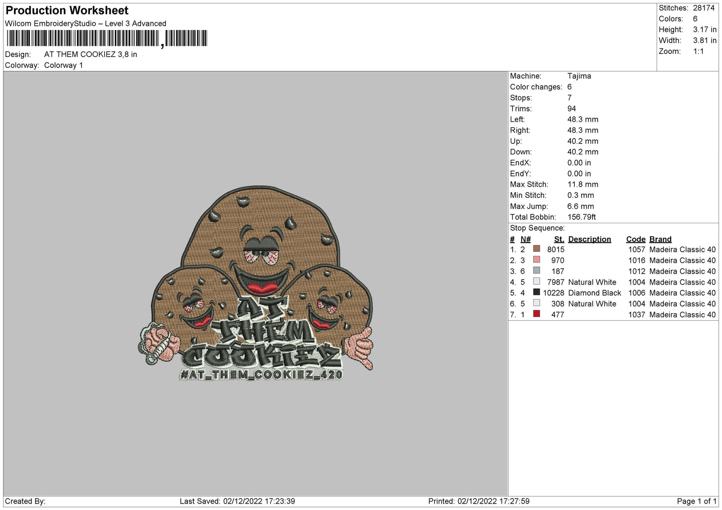 Cookiez Embroidery File 6 sizes