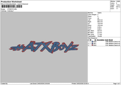 Atxboyztext Embroidery File 6 sizes