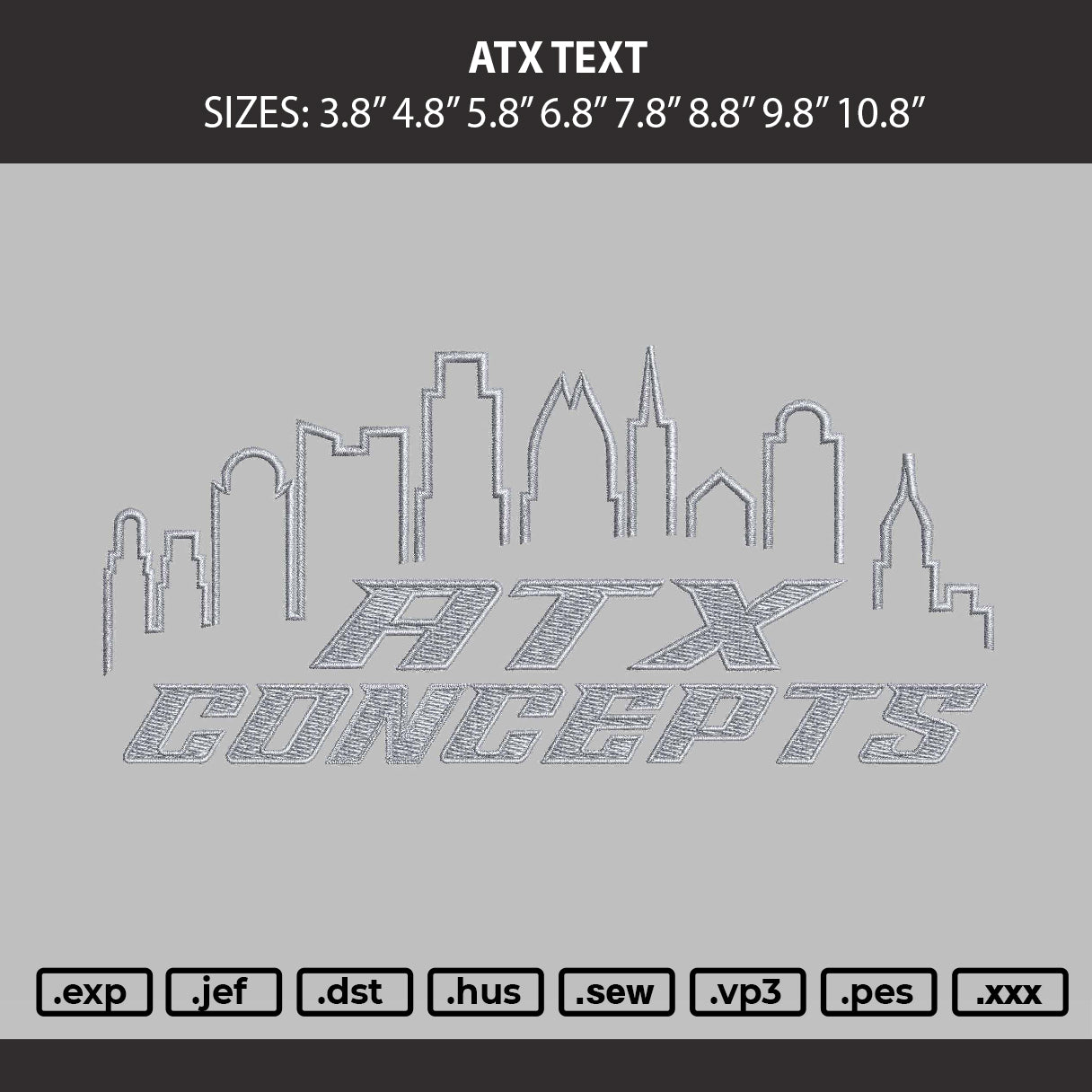 Atx Text Embroidery Machine Design File 6 sizes