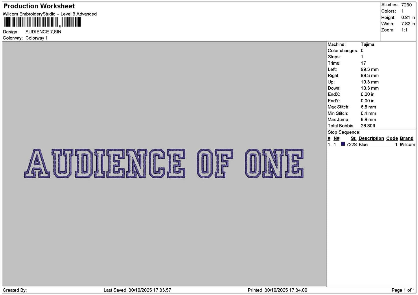 Audiencetext Embroidery File 6 sizes
