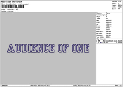 Audiencetext Embroidery File 6 sizes