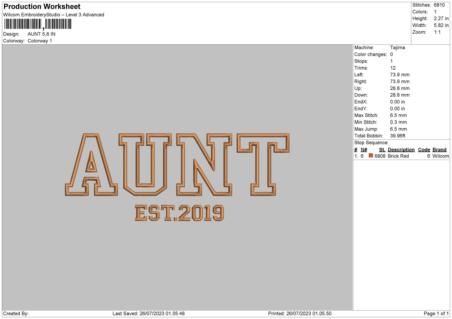 Aunt Embroidery File 6 sizes