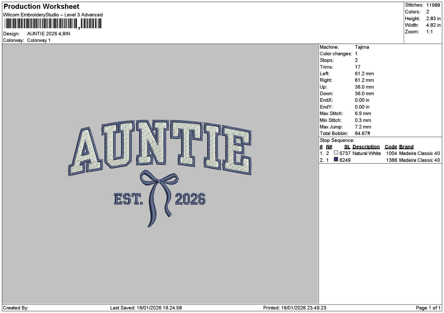Auntietext 26 Embroidery File 6 sizes