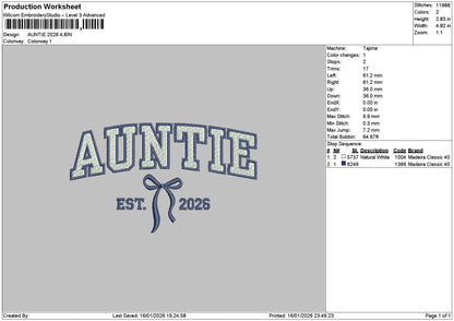 Auntietext 26 Embroidery File 6 sizes