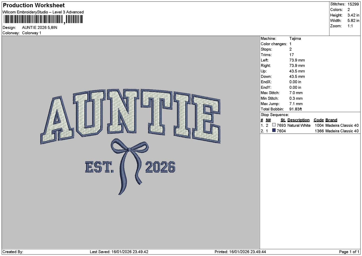 Auntietext 26 Embroidery File 6 sizes