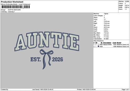 Auntietext 26 Embroidery File 6 sizes