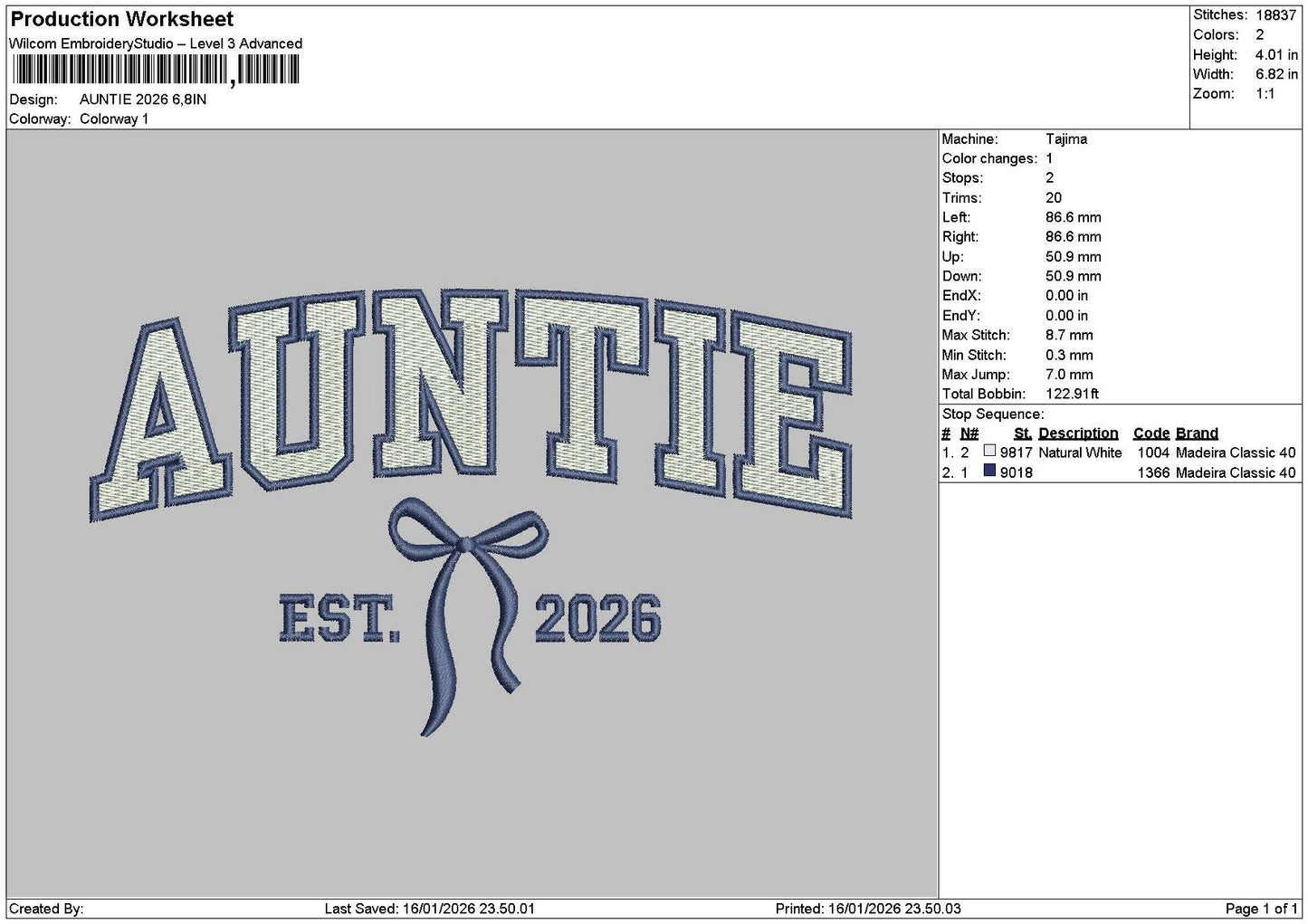 Auntietext 26 Embroidery File 6 sizes