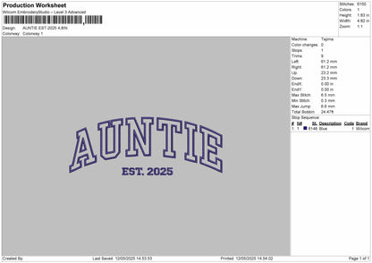 AUNTIE Embroidery File 6 Size