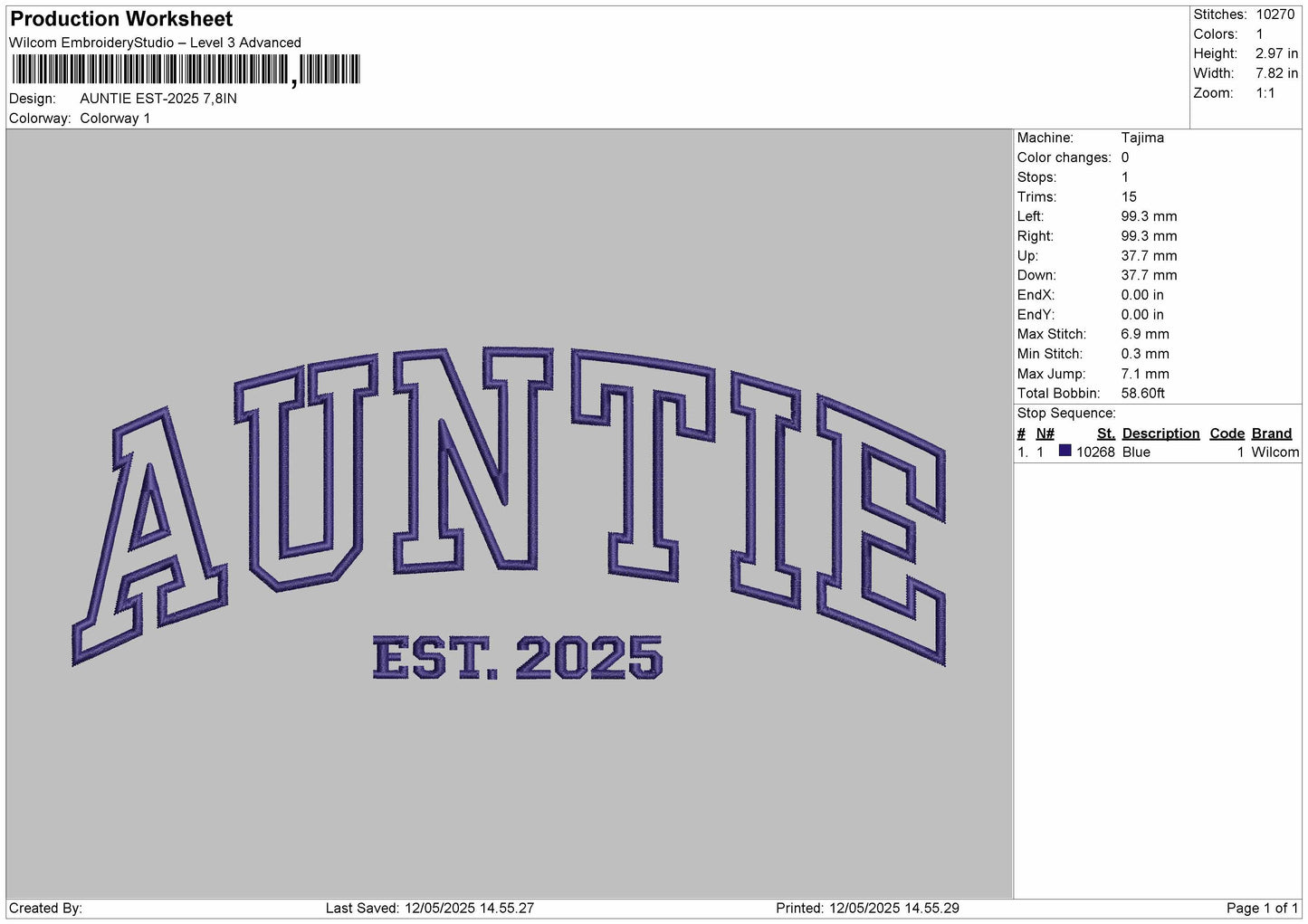 AUNTIE Embroidery File 6 Size