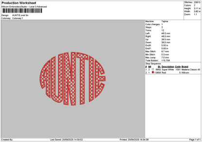 Auntietext Oval Embroidery File 6 sizes