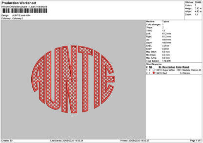 Auntietext Oval Embroidery File 6 sizes