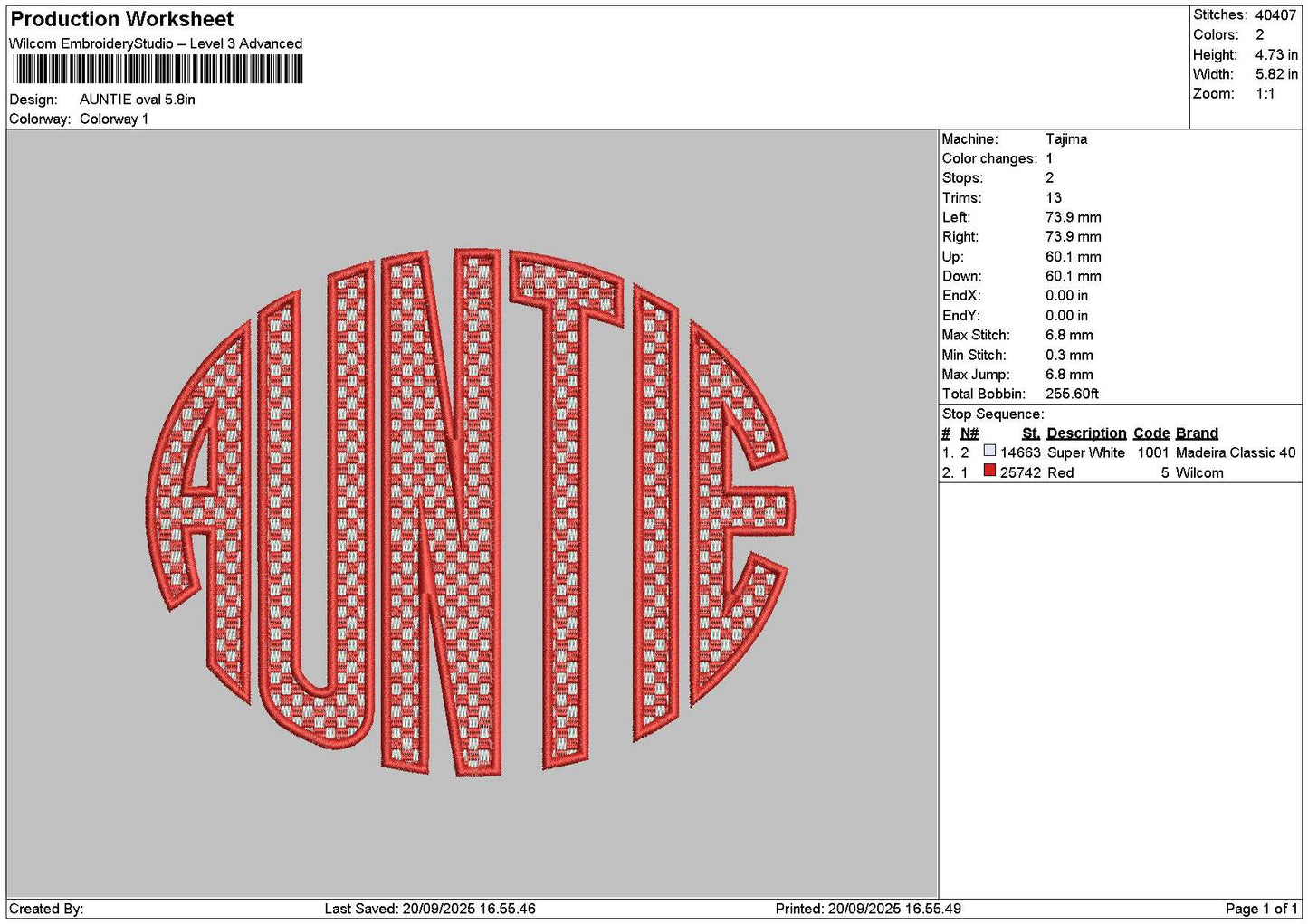 Auntietext Oval Embroidery File 6 sizes