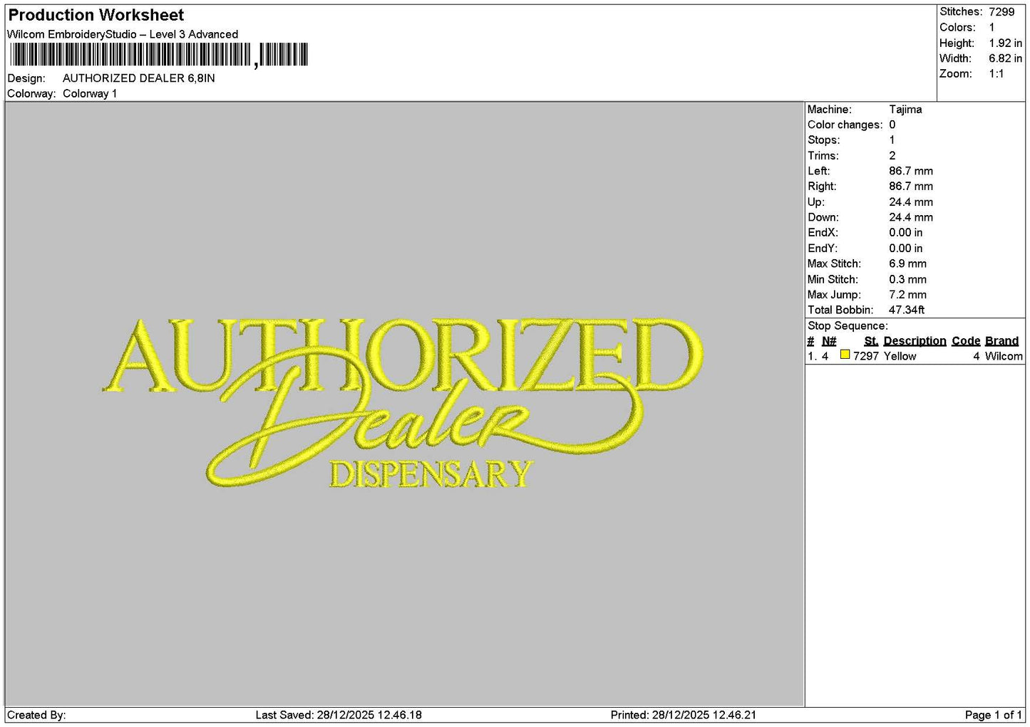 Authorizedtext 2812 Embroidery File 6 sizes