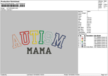 Autismtext Embroidery File 6 sizes