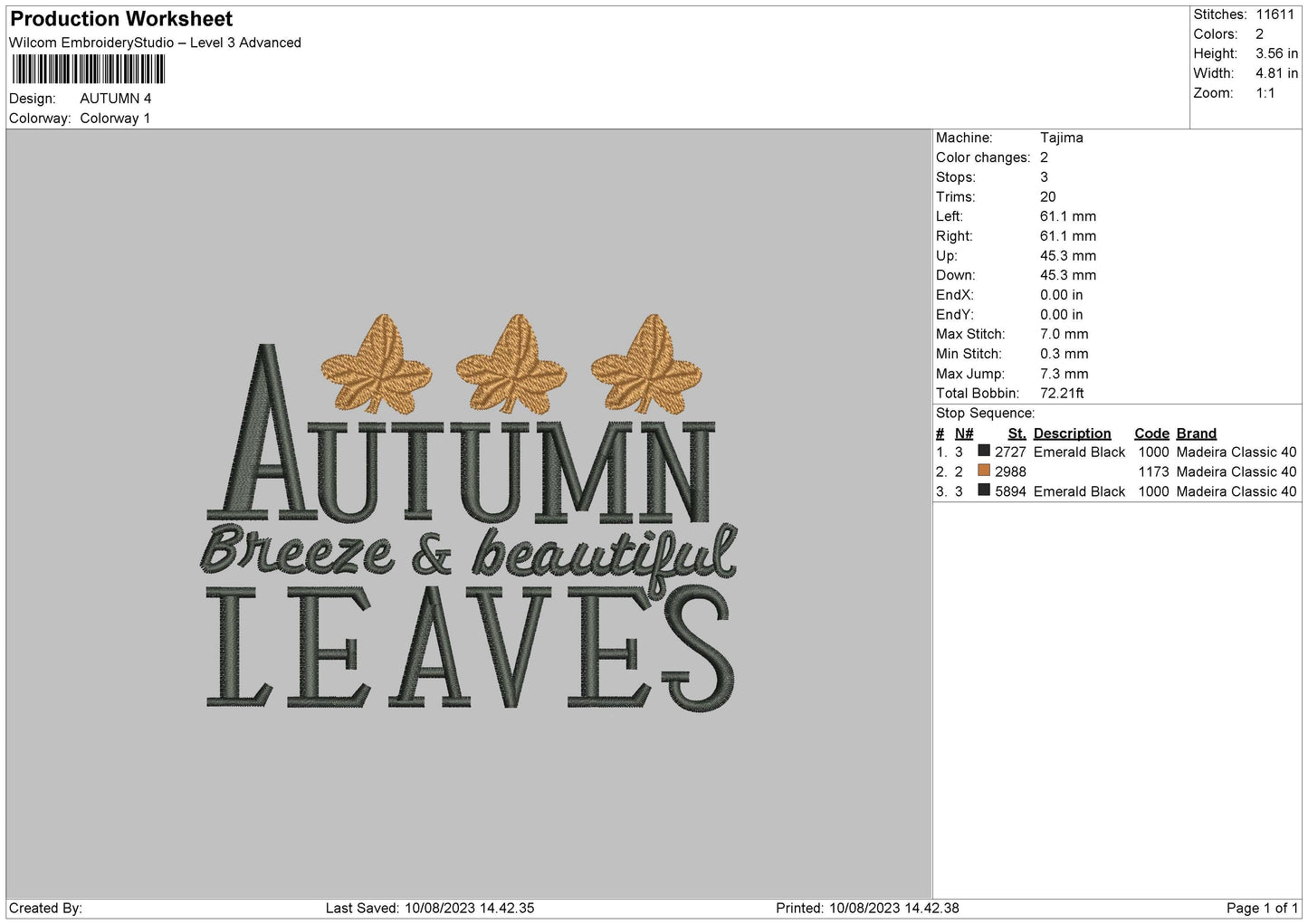 Autumn Embroidery File 6 sizes
