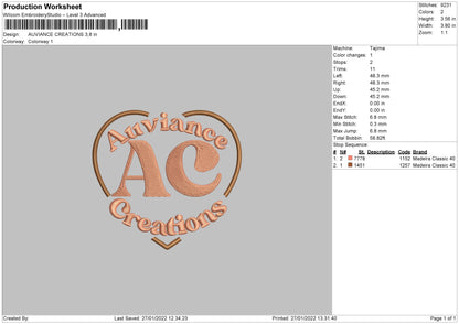 Auviance Creations Embroidery File 4 size