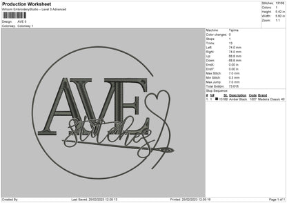 Ave Embroidery File 6 sizes