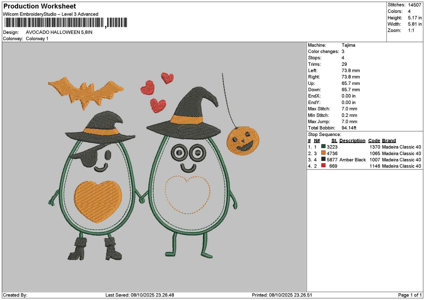 Avocado 0810 Embroidery File 6 sizes