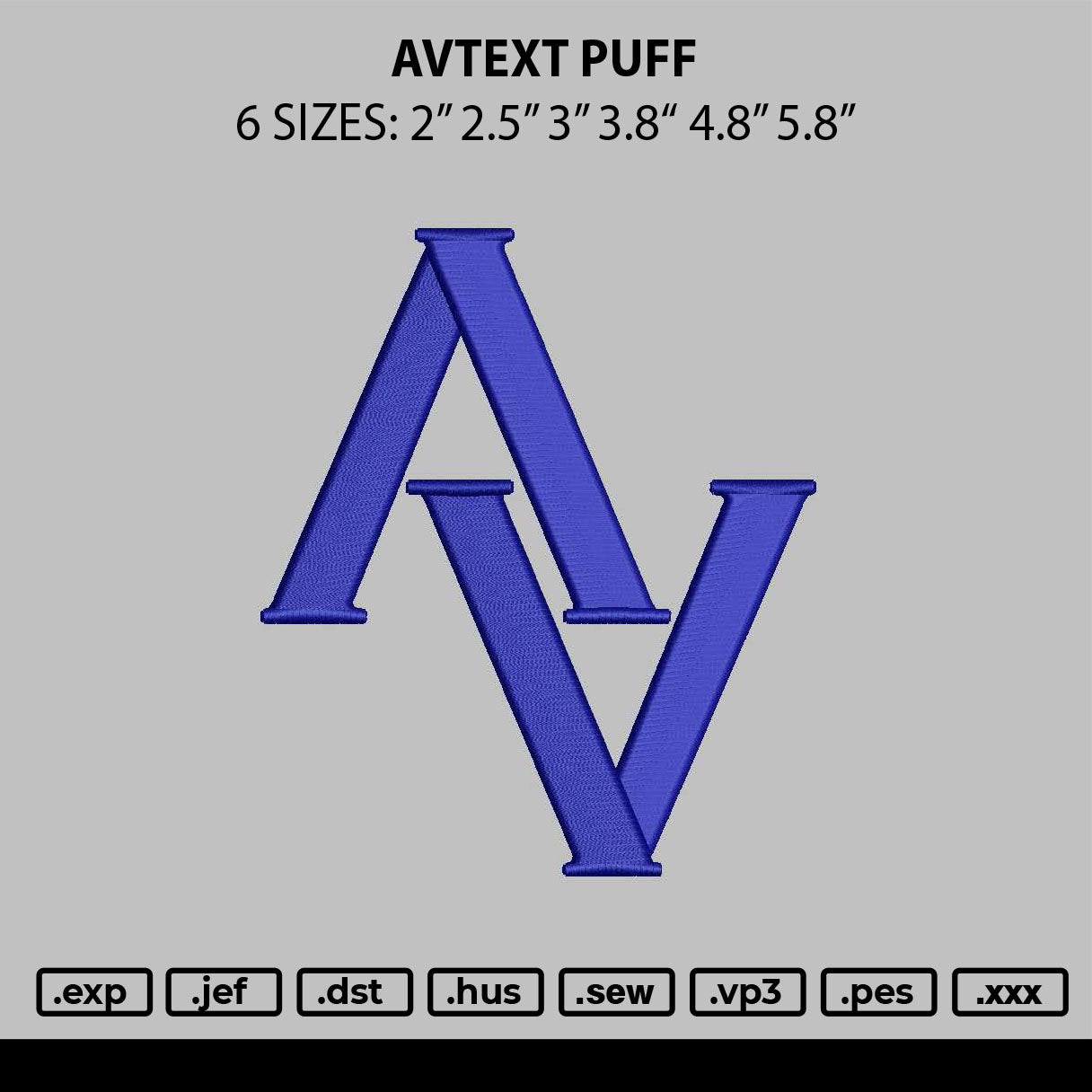 Av Text Embroidery File 6 sizes