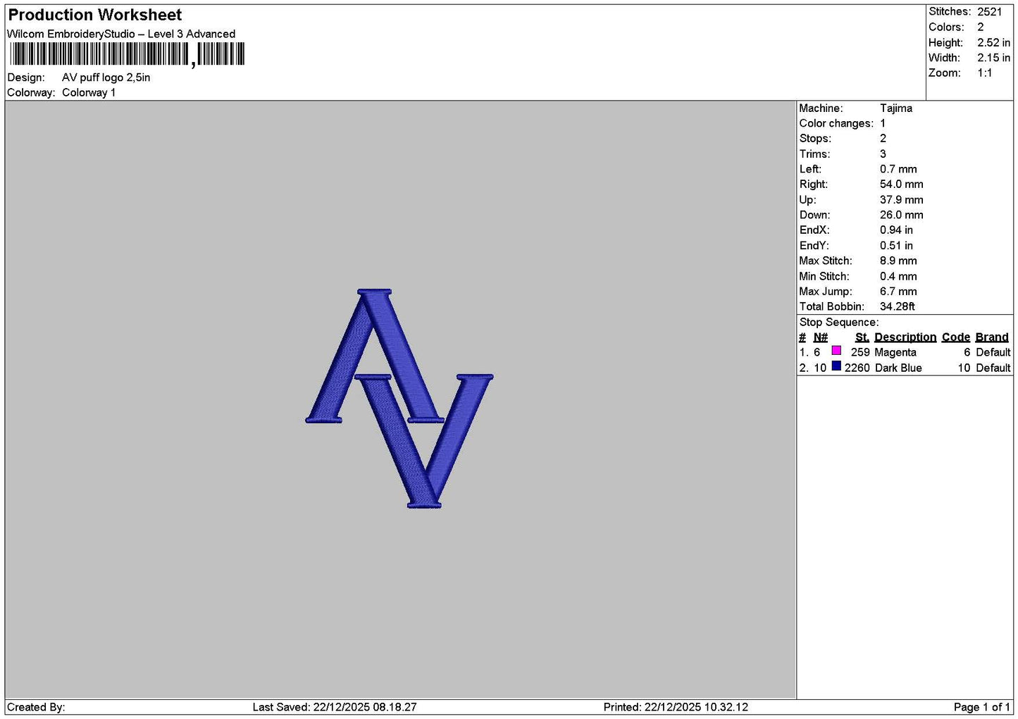 Av Text Embroidery File 6 sizes