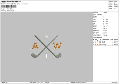 Golfstick 1612 Embroidery File 6 sizes