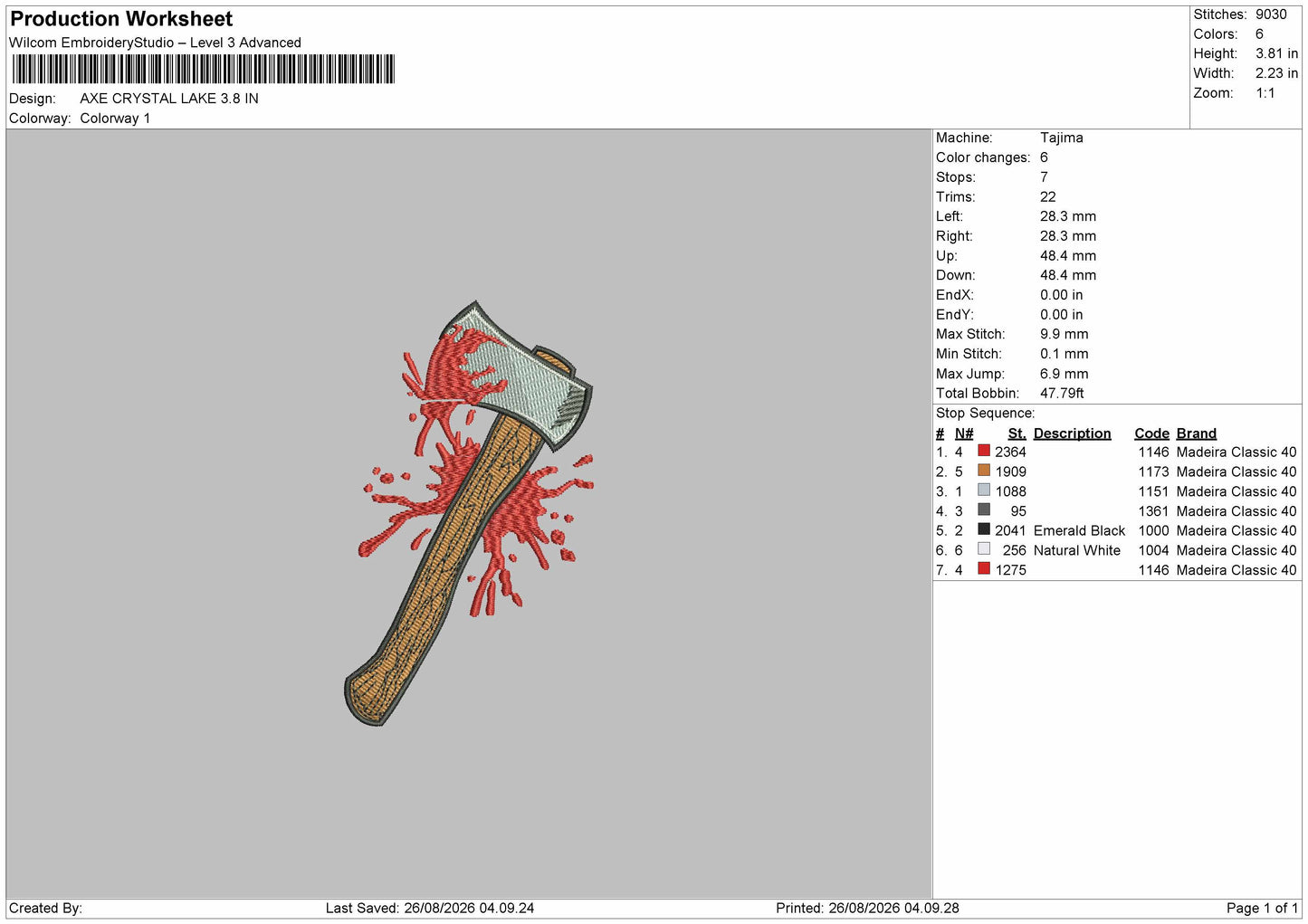 Ax Blood Embroidery Machine Design File 6 sizes