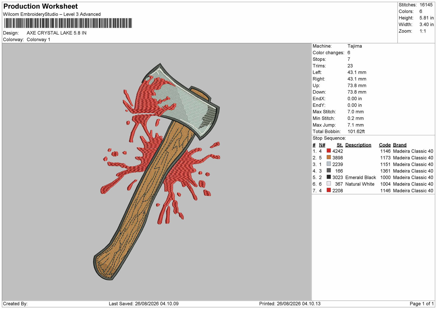Ax Blood Embroidery Machine Design File 6 sizes