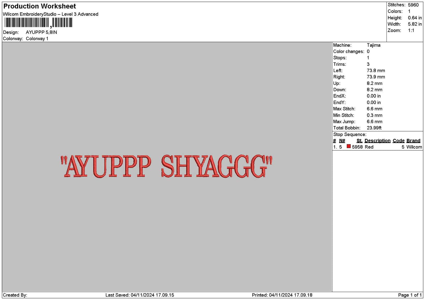 Ayuptext Embroidery File 6 sizes