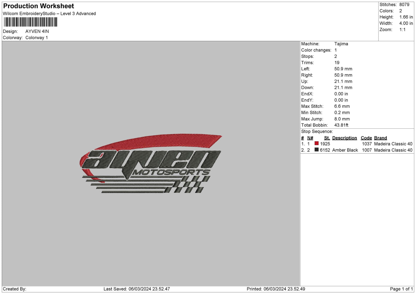 Racing 02 Embroidery File 6 sizes