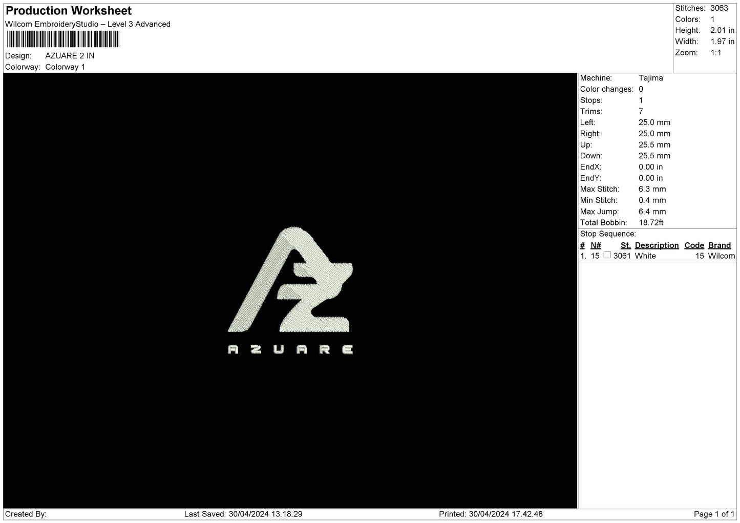 Azuaretext Embroidery File 6 sizes