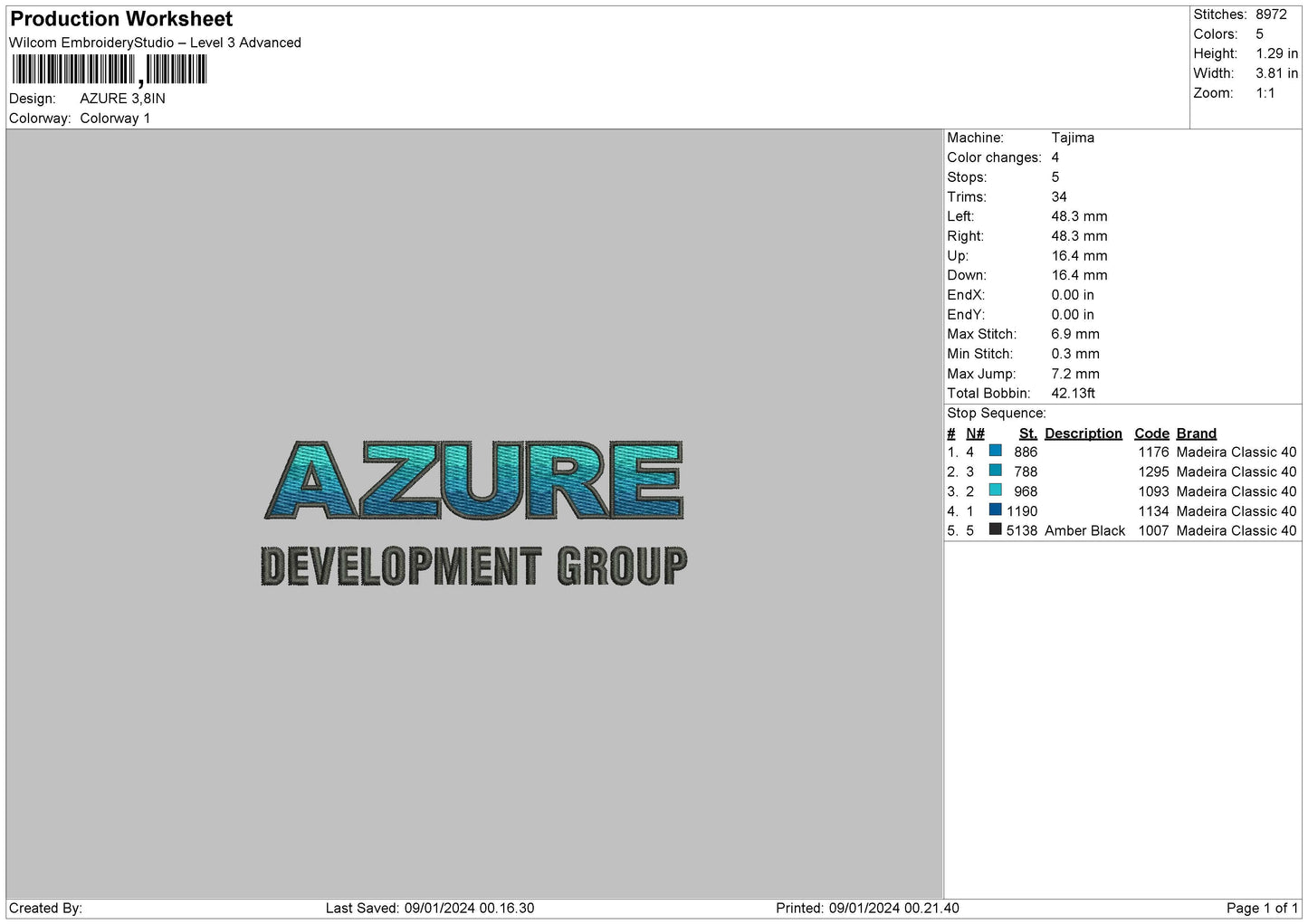 Azuretext Embroidery File 6 sizes