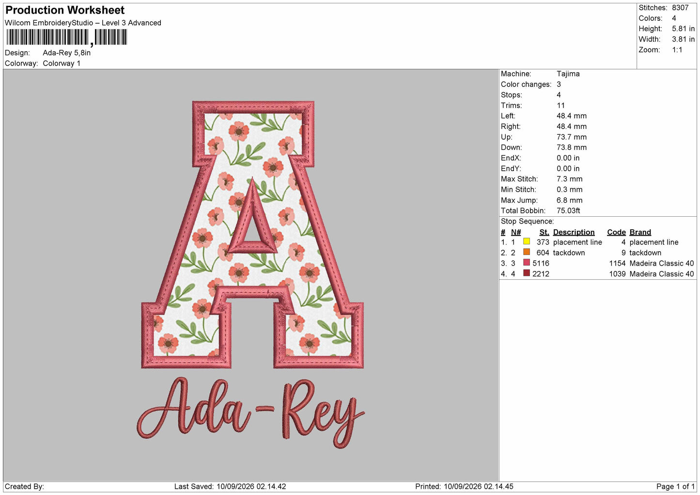 Ada Applique Embroidery Machine Design File 6 sizes