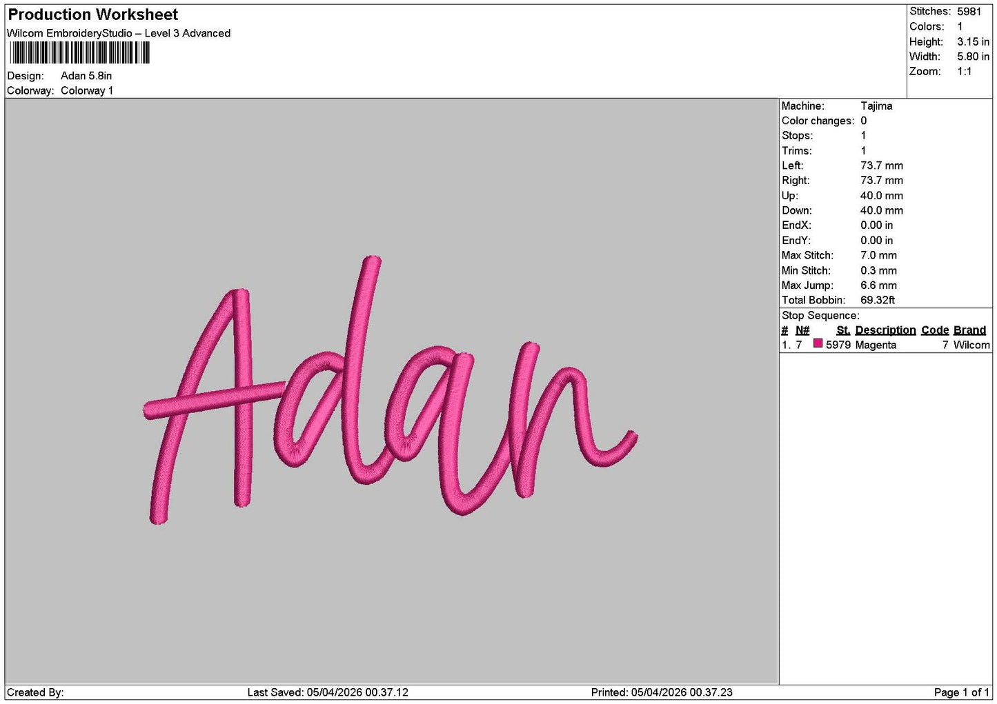 Adnantext Embroidery File 6 sizes