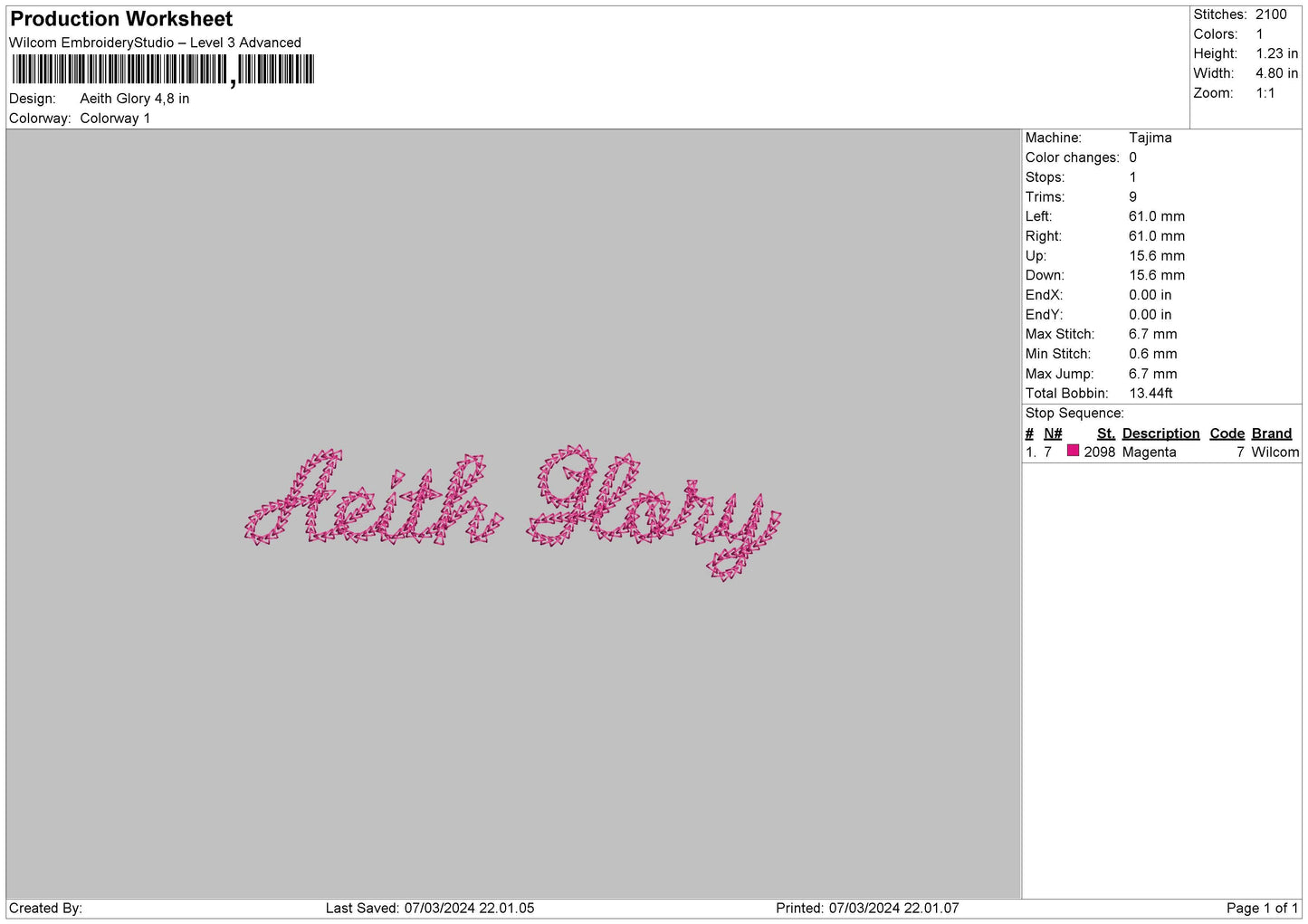 GloryText Embroidery File 6 sizes