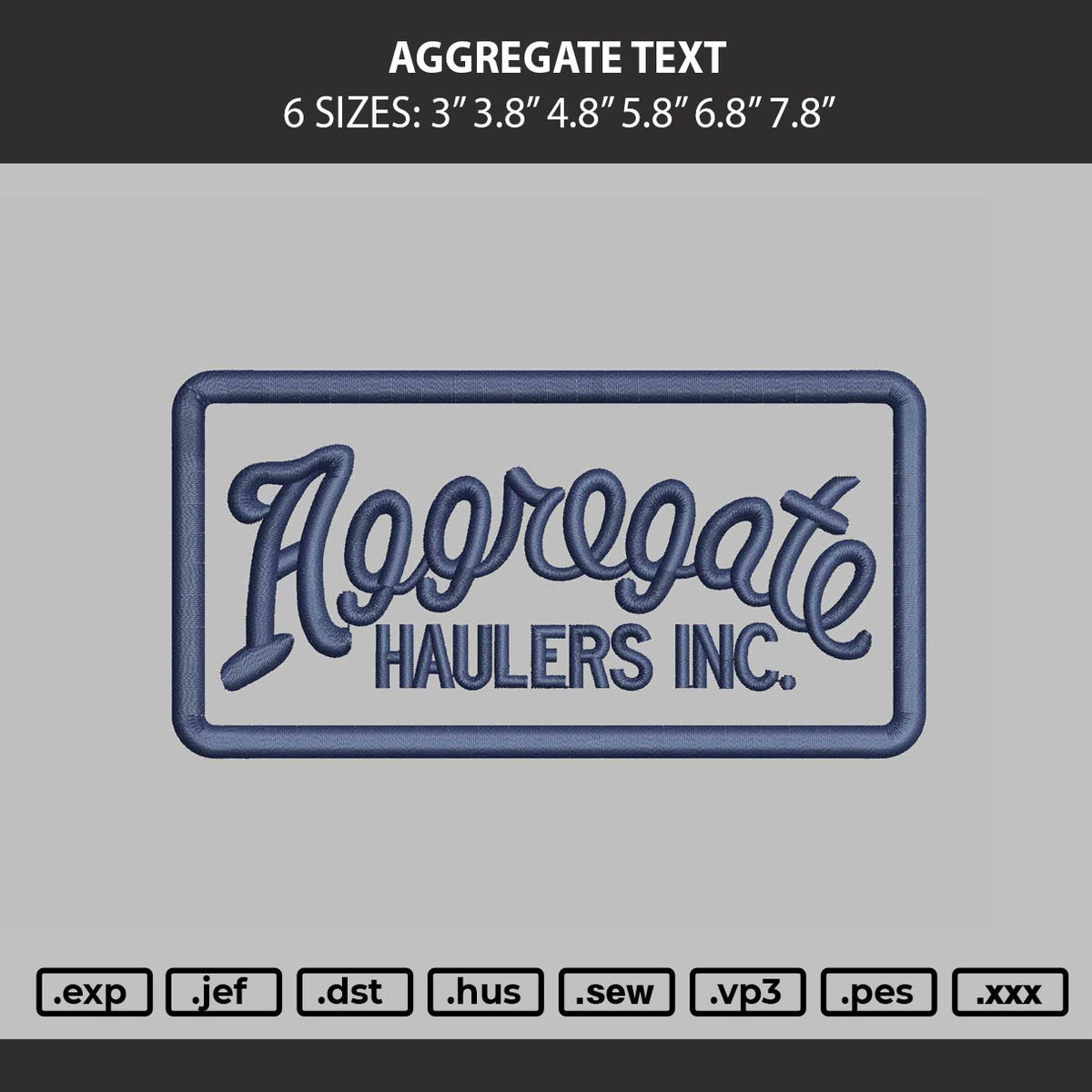 Aggregate Text Embroidery Machine Design File 6 sizes