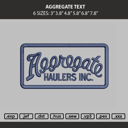 Aggregate Text Embroidery Machine Design File 6 sizes