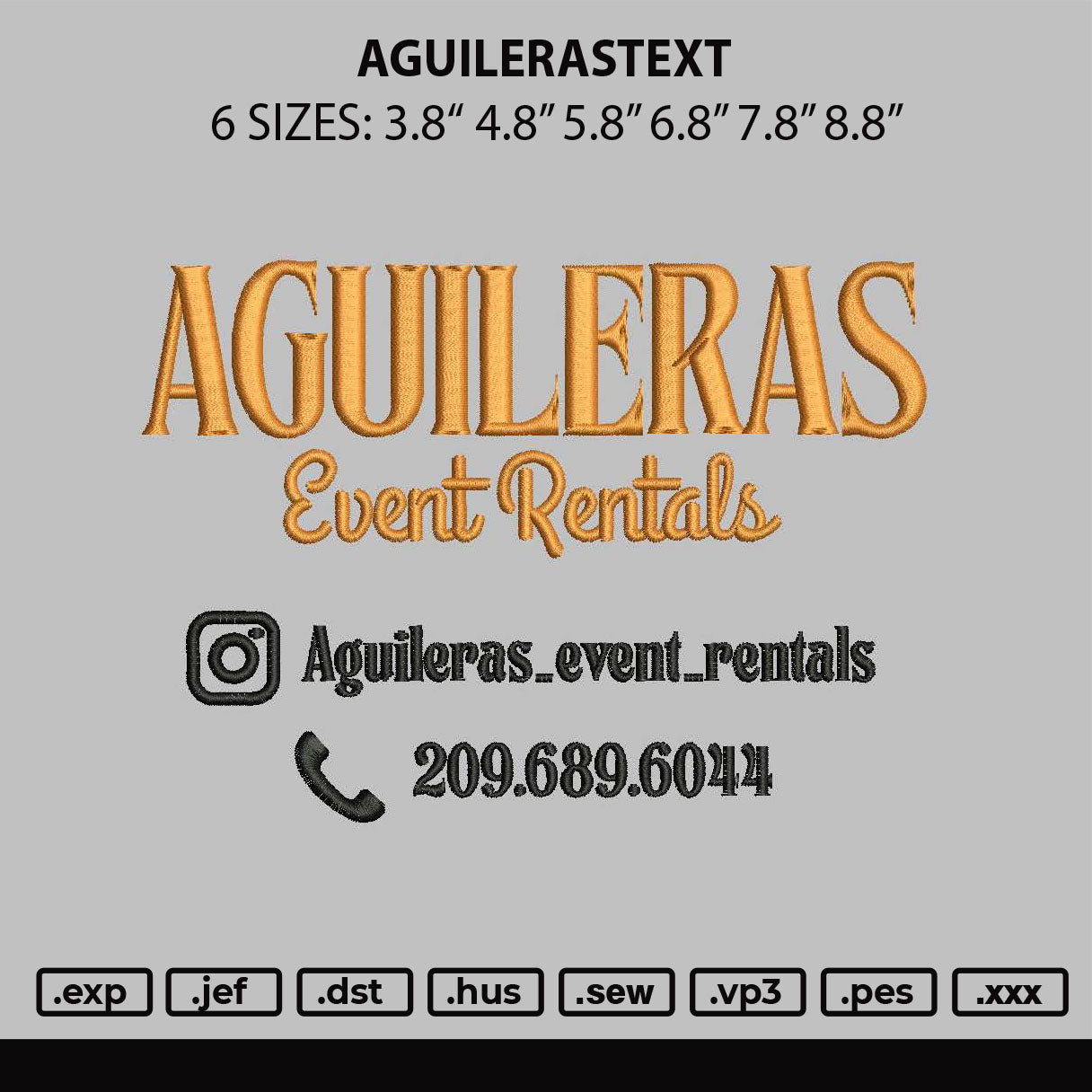 Aguilerastext Embroidery File 6 sizes